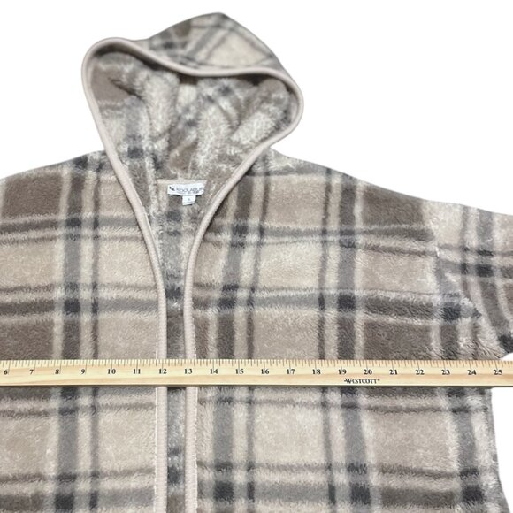 Koolaburra by Ugg Plaid Fleece Cardigan Cozy Soft Hooded Sweater Oversized - Picture 10 of 14